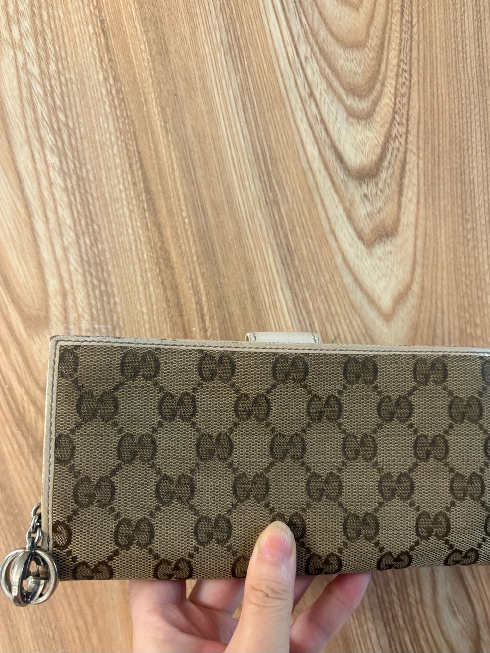 Authentic Gucci canvas leather long bifold wallet